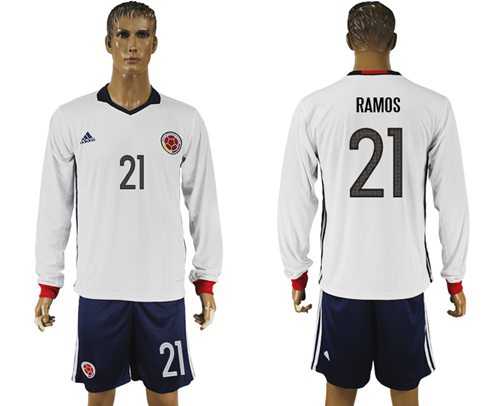 Colombia #21 Ramos Away Long Sleeves Soccer Country Jersey