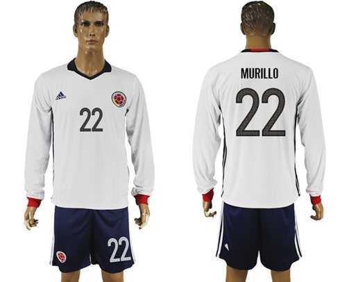 Colombia #22 Murillo Away Long Sleeves Soccer Country Jersey
