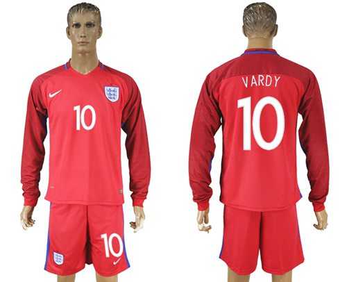 England #10 Vardy Away Long Sleeves Soccer Country Jersey