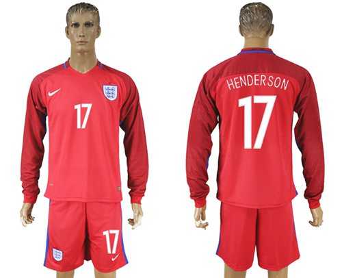 England #17 Henderson Away Long Sleeves Soccer Country Jersey