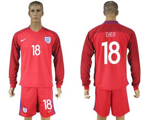 England #18 Dier Away Long Sleeves Soccer Country Jersey