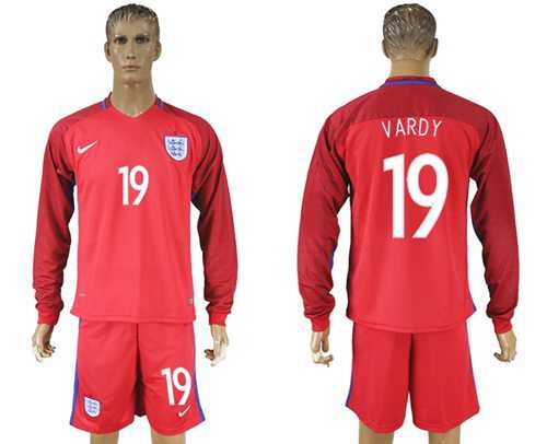 England #19 Vardy Away Long Sleeves Soccer Country Jersey
