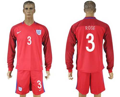 England #3 Rose Away Long Sleeves Soccer Country Jersey