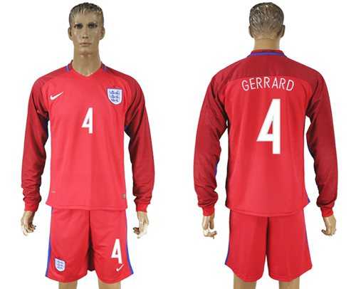 England #4 Gerrard Away Long Sleeves Soccer Country Jersey
