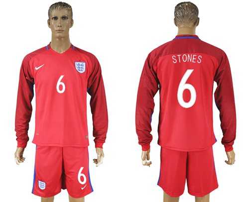 England #6 Stones Away Long Sleeves Soccer Country Jersey