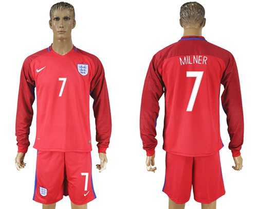 England #7 Milner Away Long Sleeves Soccer Country Jersey