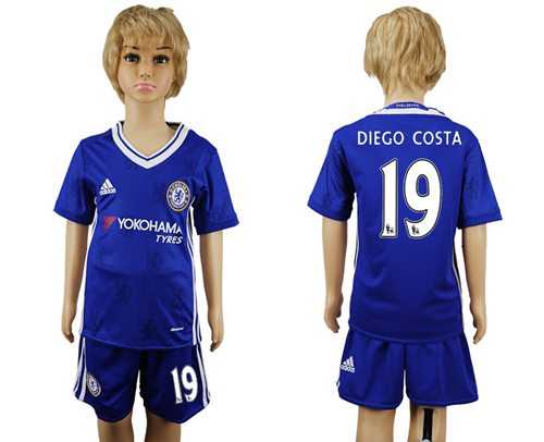 Chelsea #19 Diego Costa Blue Home Kid Soccer Club Jersey