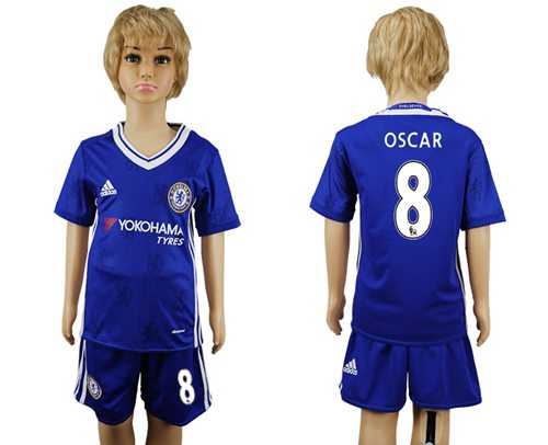 Chelsea #8 Oscar Blue Home Kid Soccer Club Jersey