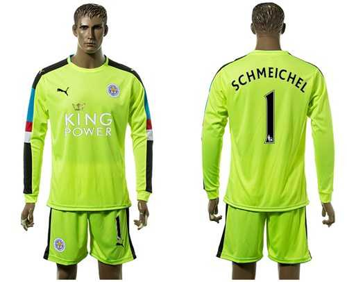 Leicester City #1 Schmeichel Green Long Sleeves Goalkeeper Soccer Club Jersey