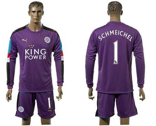 Leicester City #1 Schmeichel Purple Long Sleeves Goalkeeper Soccer Club Jersey