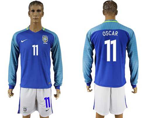 Brazil #11 Oscar Away Long Sleeves Soccer Country Jersey