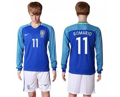 Brazil #11 Romario Away Long Sleeves Soccer Country Jersey