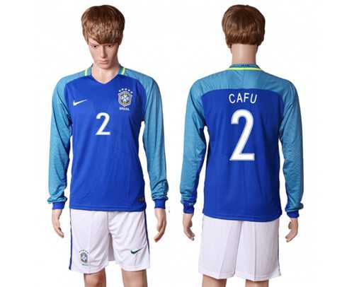 Brazil #2 Cafu Away Long Sleeves Soccer Country Jersey