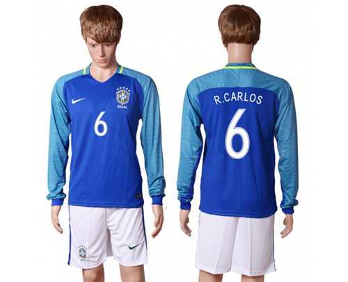Brazil #6 R.Carlos Away Long Sleeves Soccer Country Jersey