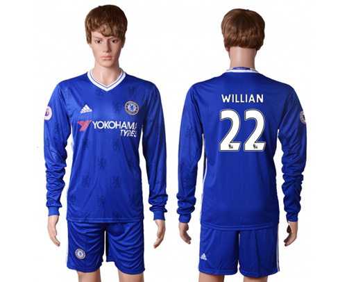 Chelsea #22 Willian Home Long Sleeves Soccer Club Jersey