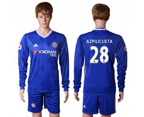 Chelsea #28 Azpilicueta Home Long Sleeves Soccer Club Jersey