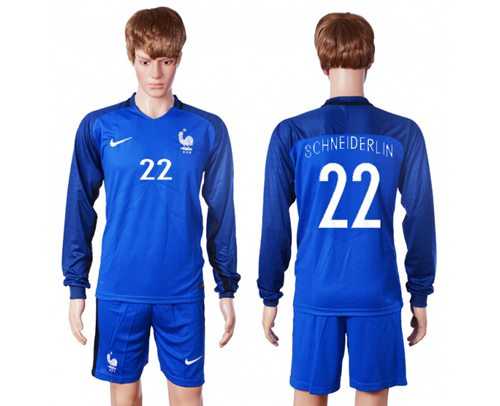 France #22 Schneiderlin Home Long Sleeves Soccer Country Jersey