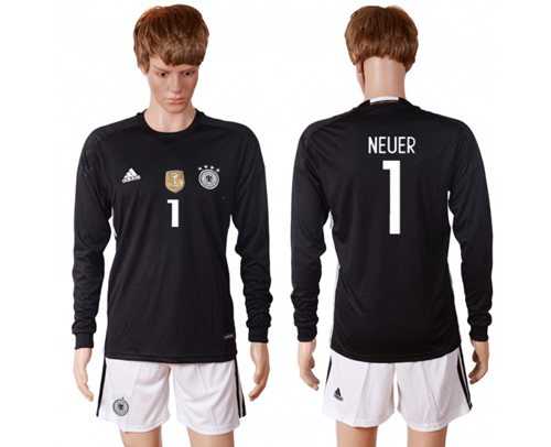 Germany #1 Neuer Black Goalkeeper Long Sleeves Soccer Country Jersey