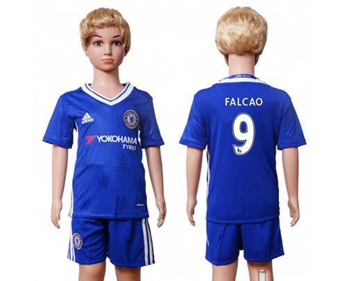 Chelsea #9 Falcao Blue Home Kid Soccer Club Jersey