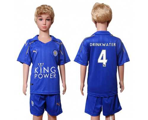 Leicester City #4 Drinkwater Home Kid Soccer Club Jersey