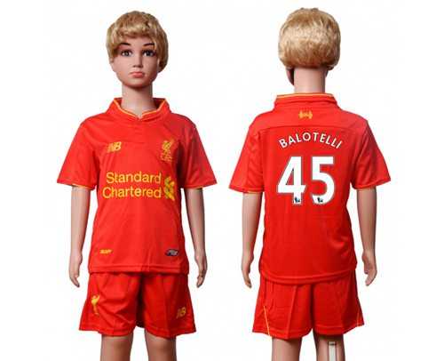 Liverpool #45 Balotelli Red Home Kid Soccer Club Jersey