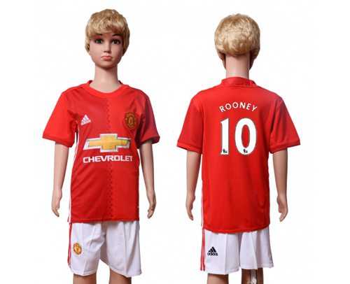 Manchester United #10 Rooney Home Kid Soccer Club Jersey
