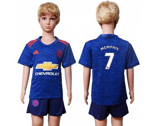 Manchester United #7 Memphis Away Kid Soccer Club Jersey