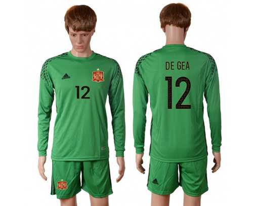 Spain #12 De Gea Green Goalkeeper Long Sleeves Soccer Country Jersey