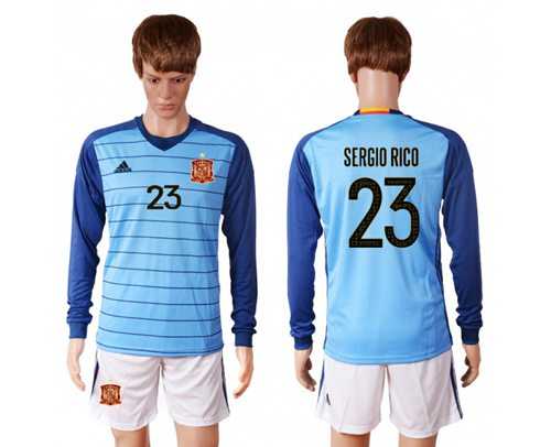 Spain #23 Sergio Rico Blue Goalkeeper Long Sleeves Soccer Country Jersey