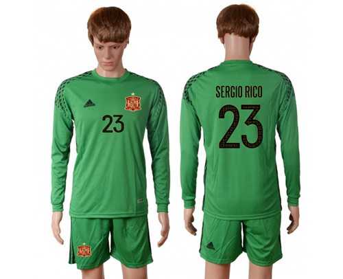 Spain #23 Sergio Rico Green Goalkeeper Long Sleeves Soccer Country Jersey