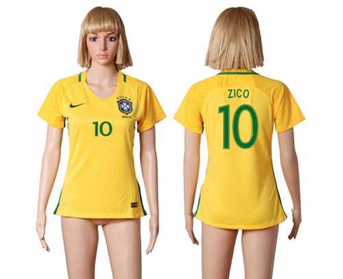 Women's Brazil #10 Zico Home Soccer Country Jersey