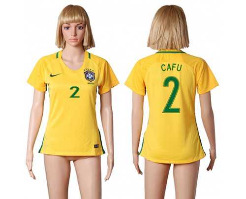 Women's Brazil #2 Cafu Home Soccer Country Jersey