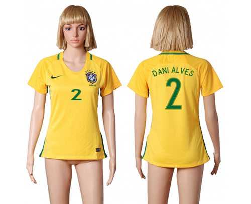 Women's Brazil #2 Dani Alves Home Soccer Country Jersey