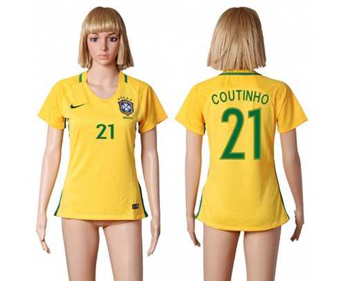 Women's Brazil #21 Coutinho Home Soccer Country Jersey