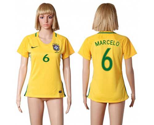Women's Brazil #6 Marcelo Home Soccer Country Jersey