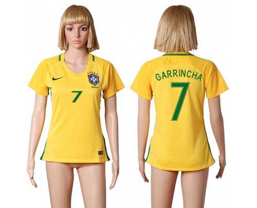 Women's Brazil #7 Garrincha Home Soccer Country Jersey