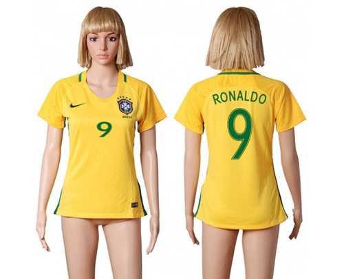 Women's Brazil #9 Ronaldo Home Soccer Country Jersey