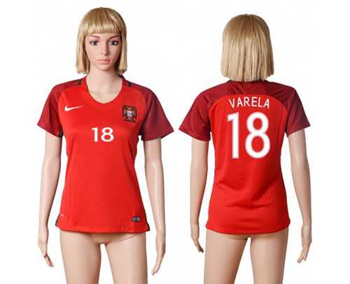 Women's Portugal #18 Varela Home Soccer Country Jersey