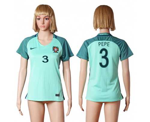 Women's Portugal #3 Pepe Away Soccer Country Jersey