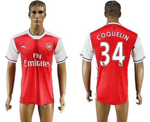 Arsenal #34 Coquelin Home Soccer Club Jersey