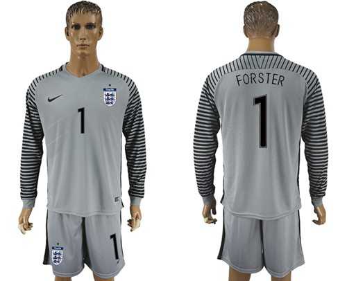 England #1 Forster Grey Goalkeeper Long Sleeves Soccer Country Jersey