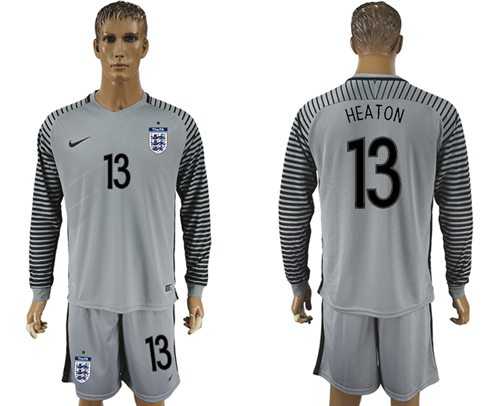 England #13 Heaton Grey Goalkeeper Long Sleeves Soccer Country Jersey