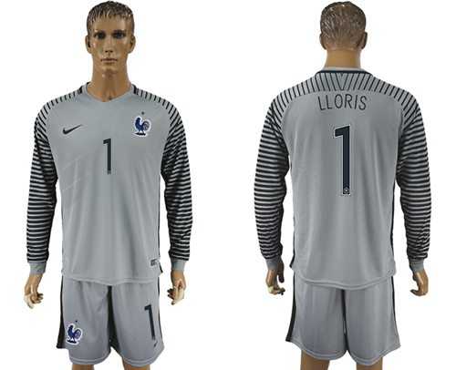 France #1 LLORIS Grey Goalkeeper Long Sleeves Soccer Country Jersey