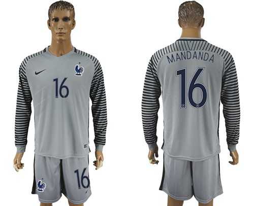 France #16 Mandanda Grey Goalkeeper Long Sleeves Soccer Country Jersey