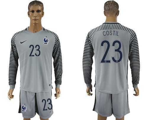 France #23 Costil Grey Goalkeeper Long Sleeves Soccer Country Jersey