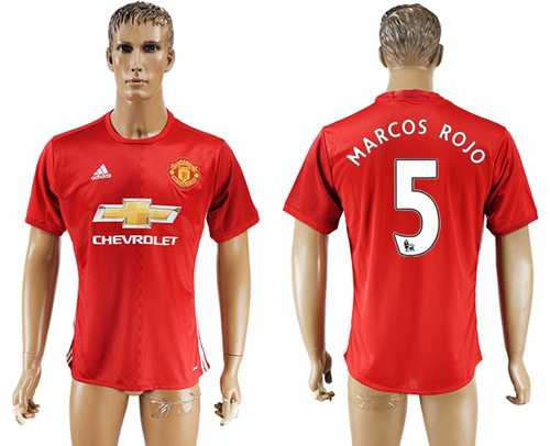 Manchester United #5 Marcos Rojo Red Home Soccer Club Jersey