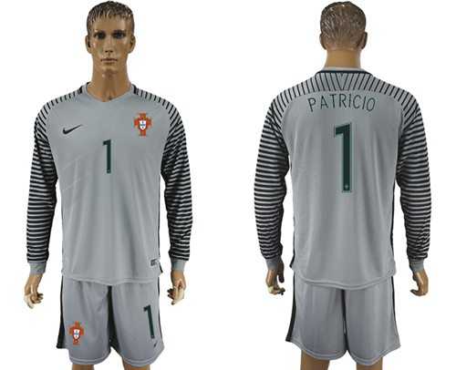Portugal #1 Patricio Grey Goalkeeper Long Sleeves Soccer Country Jersey