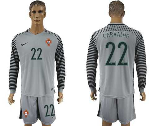 Portugal #22 Carvalho Grey Goalkeeper Long Sleeves Soccer Country Jersey