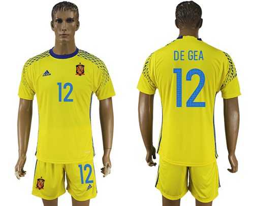 Spain #12 De Gea Yellow Goalkeeper Soccer Country Jersey