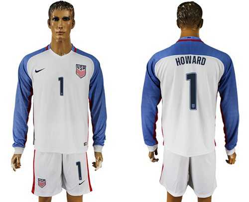 USA #1 Howard Home Long Sleeves Soccer Country Jersey